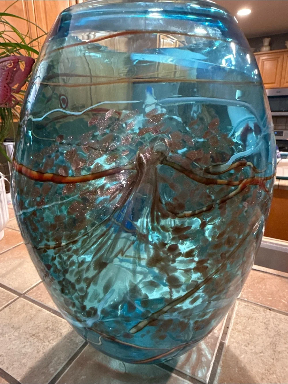 Viz Glass Color Mosaic Large Hand Blown Blue Turquoise Amber White